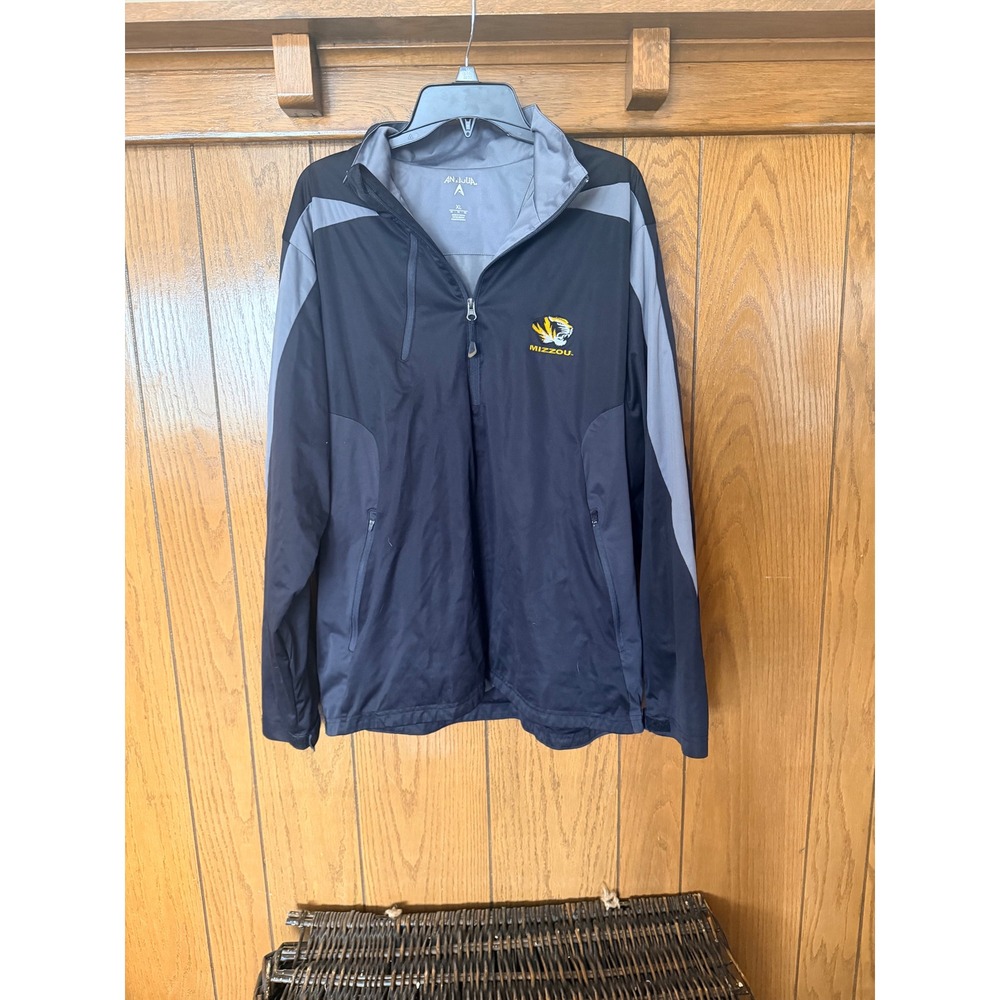 Antigua Mizzou Tigers Mens XL Quarter Zip Pullover Black Grey Missouri Jacket